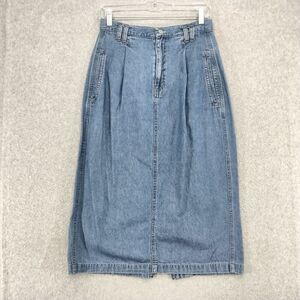 Cenza Denim Maxi Skirt Womens 6P Vintage 90's Blue Jean Light Wash Pleated Slit